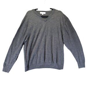 Turnbury Sweater Mens XL Gray V-Neck 100% Extra Fine Merino Wool Lightweight